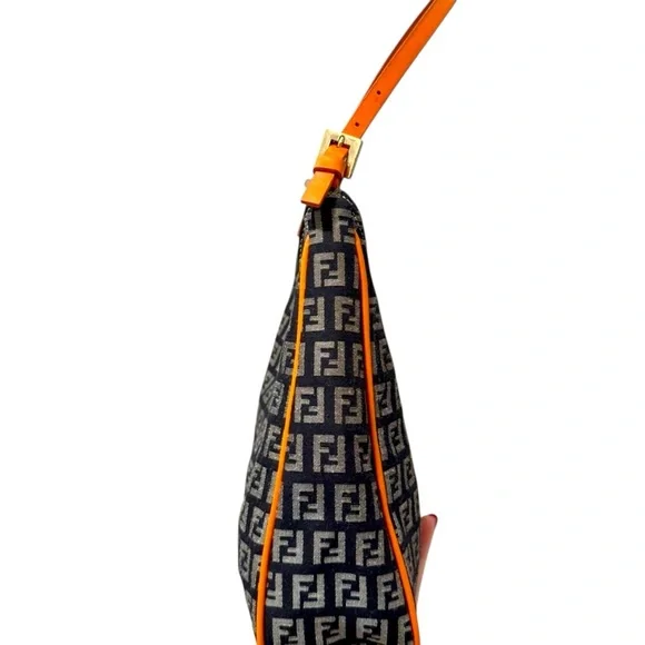 New Auth Fendi zucchino Monogram mini hobo Shoulder Bag orange black logo canvas - Picture 11 of 16
